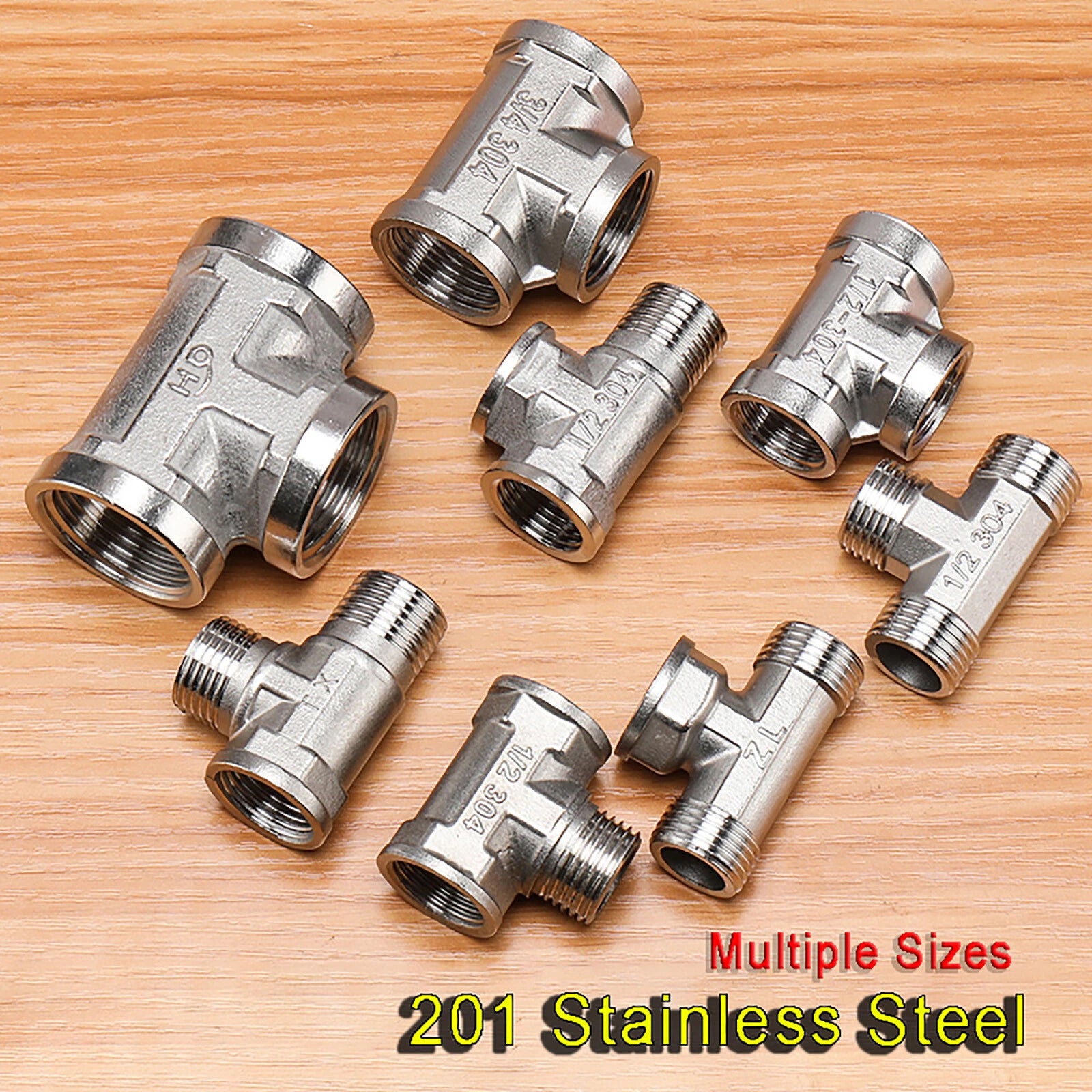 201 Stainless Steel Pipe Tee Fittings — NPT Equal & Reducing Tee Connectors (1/2", 3/4", 1")