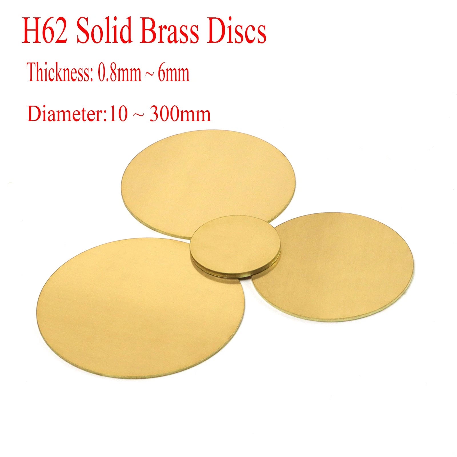 H62 Solid Brass Discs Blanks Thick 0.8mm ~6mm Metal Round Sheets Dia 10 - 300mm