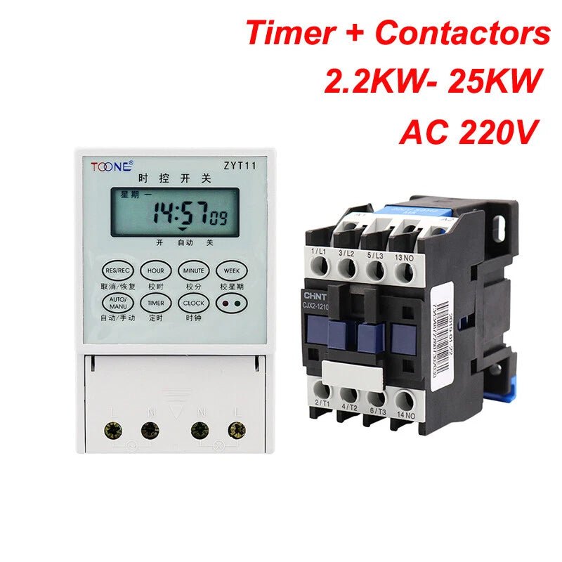 Time Switch AC 220V Timer + Contactors 2.2KW - 25KW for Street lights Billboards - HomeDIYer