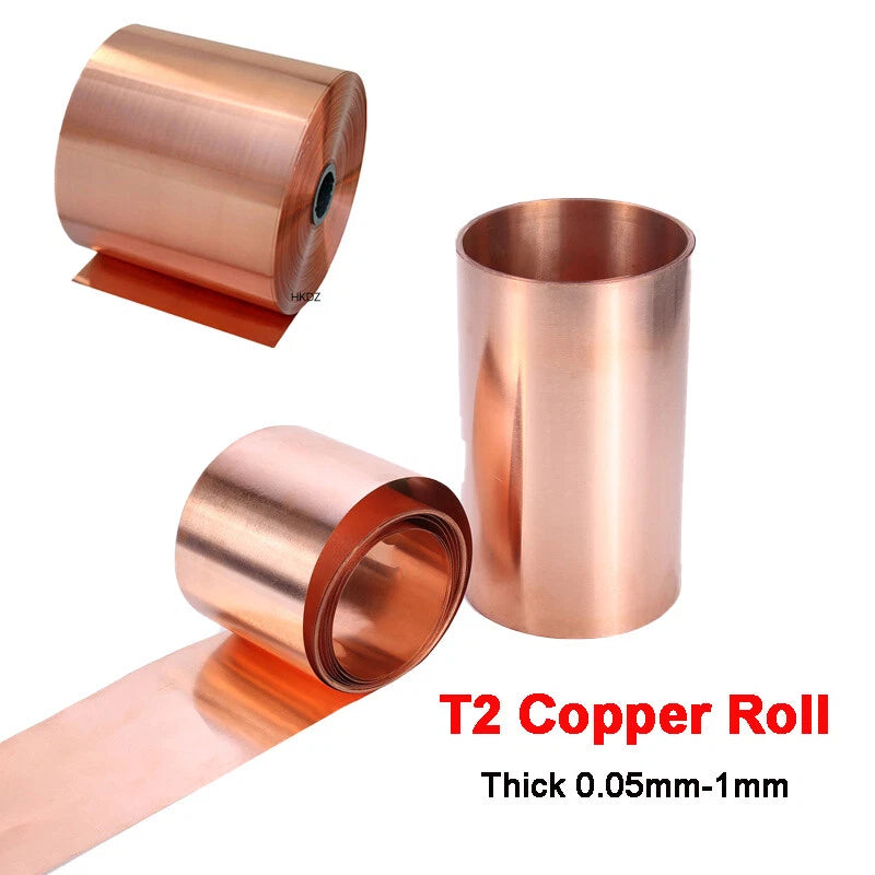 99.9% Pure T2 Copper Roll Metal Sheet Foil Plate Strip Thick 0.05mm/0.1mm-1mm