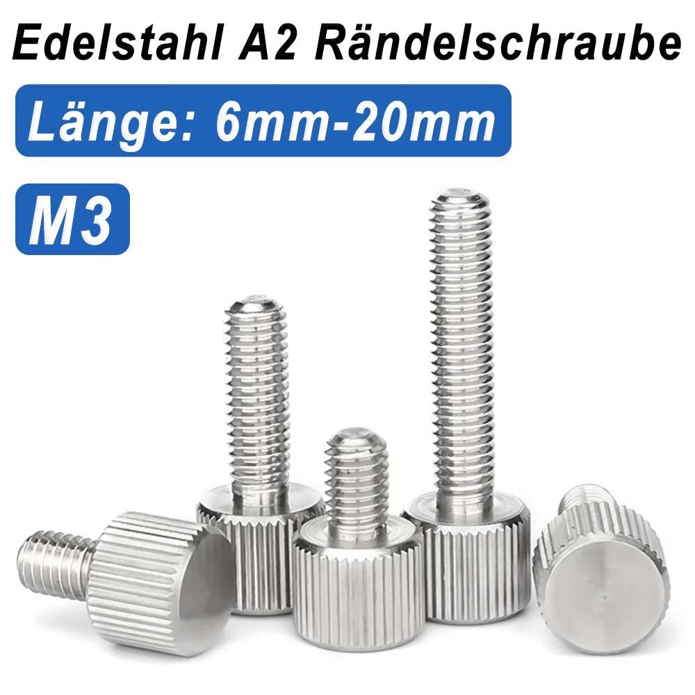 M3 Knurled Thumb Screws A2 Stainless Steel Flat Head Thumbscrew Bolts 6mm to 20mm - HomeDIYer