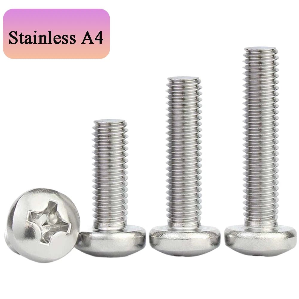 Phillips Pan Head Machine Screws — A4 Marine Grade Stainless Steel, DIN 7985 (M1.6–M10) - HomeDIYer