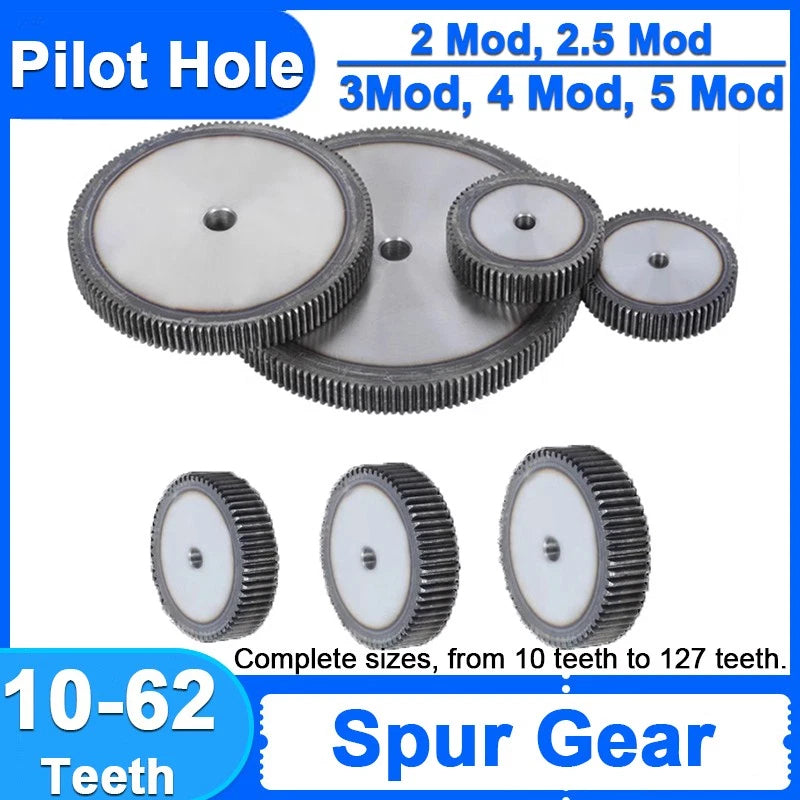 2Mod 2.5Mod 3Mod 4Mod 5Mod Flat Plain Straight Spur Gear 10-62 Teeth Pilot Bore