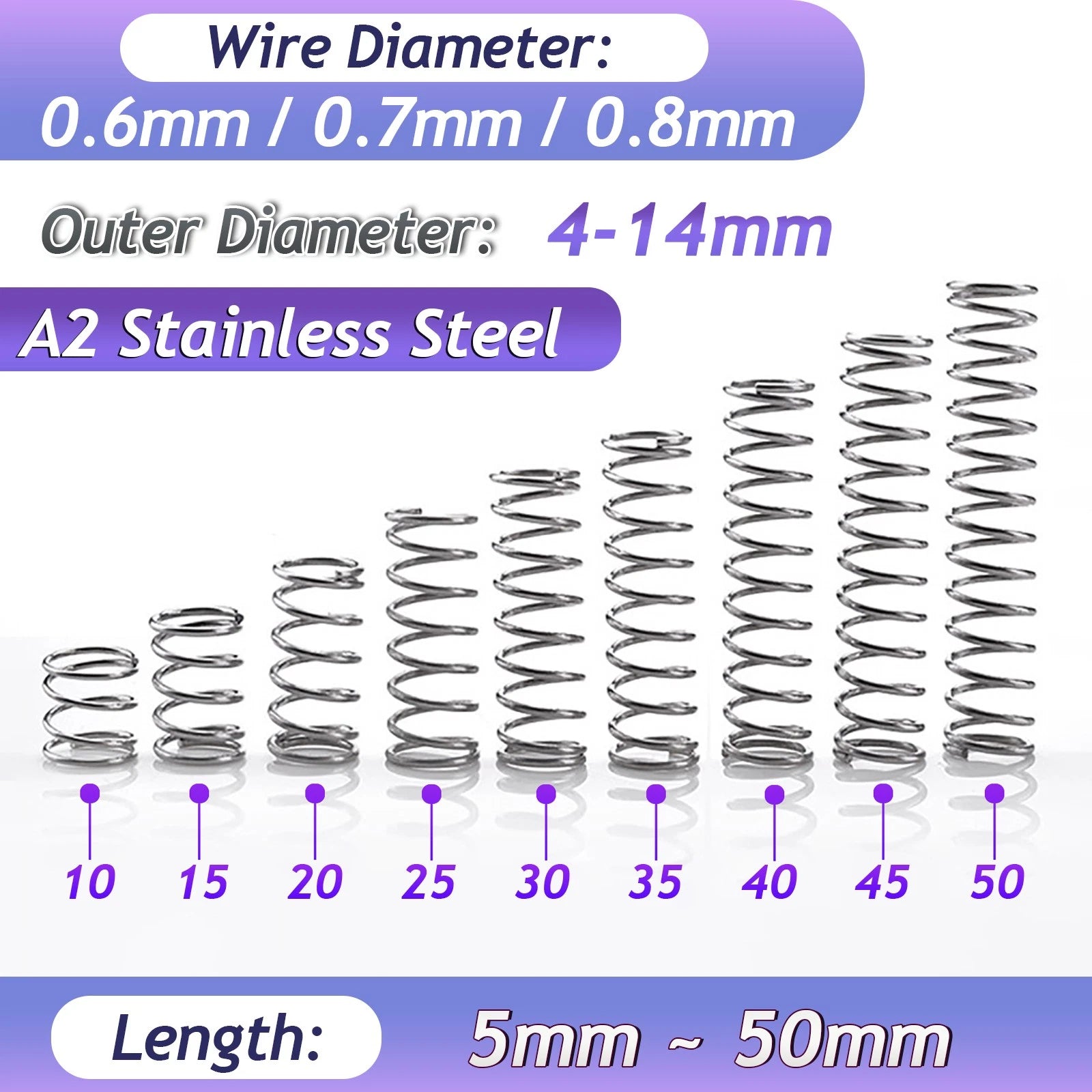 Stainless Steel Compression Springs Spring Ø0.6mm/0.7mm/0.8mm wire , L= 10-50mm