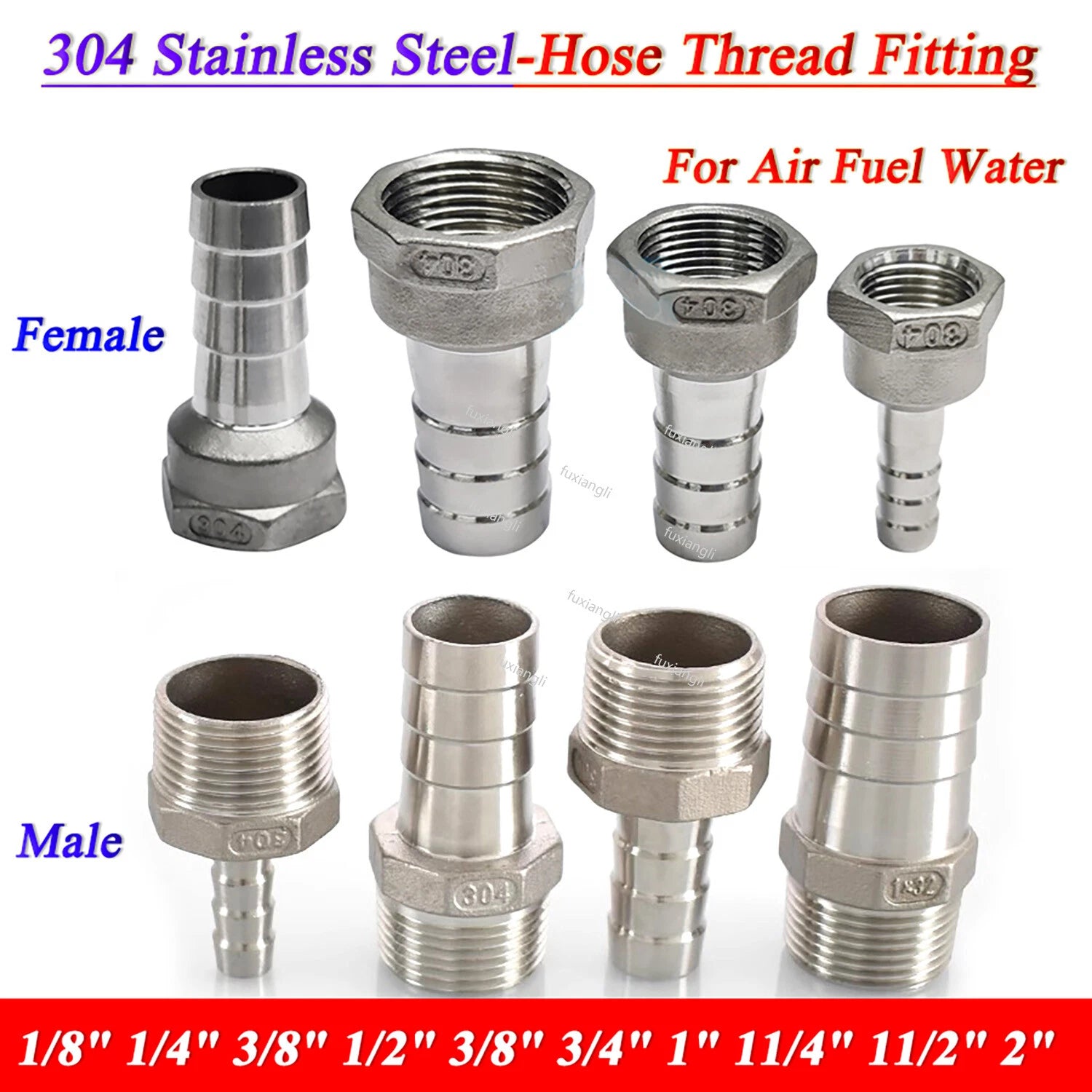 BSP Thread Fitting x Barb Hose Tail End Connector Splitter A2 Stainless Steel