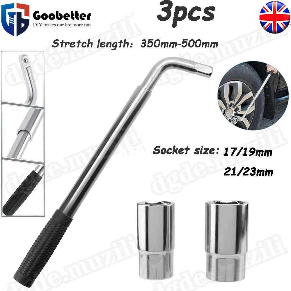 Extendable Wheel Telescopic Car Van Brace Socket Tyre Nut Wrench 17-19-21-23mm