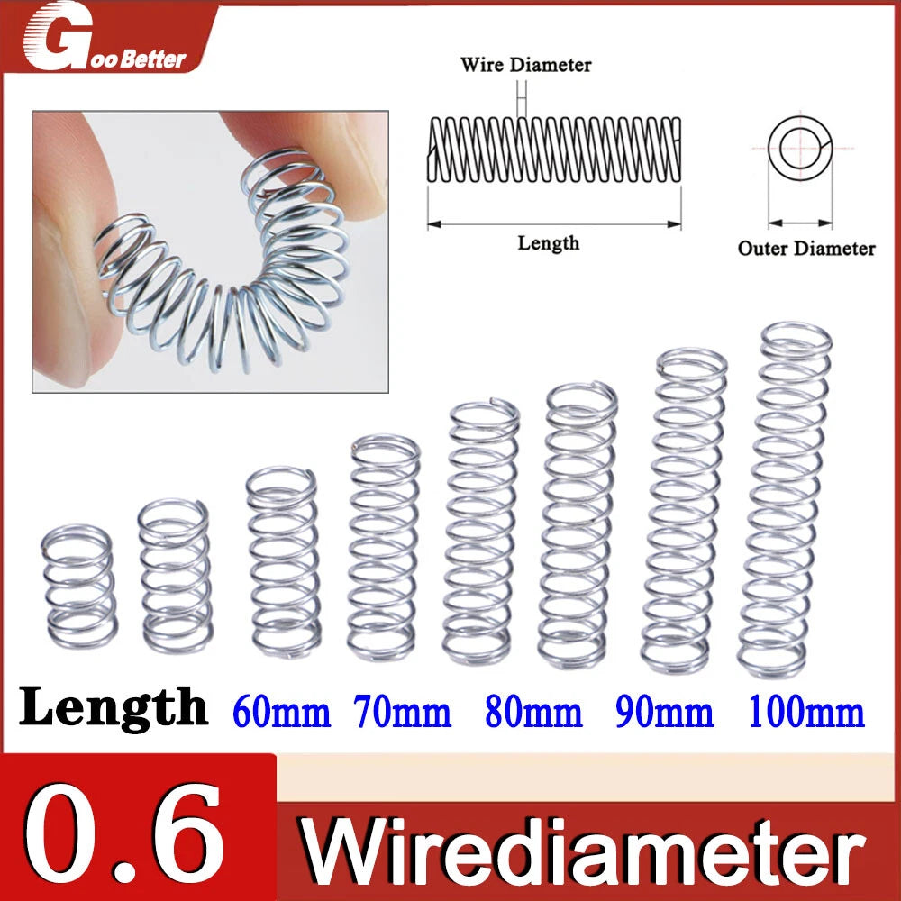 72A Galvanized Steel Springs 0.6mm Wire, OD 5 - 11mm Compression Spring 60-100mm