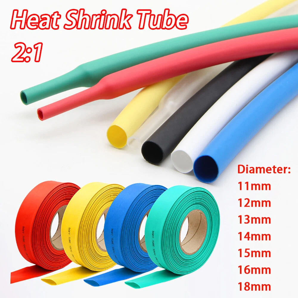 2:1 Heat Shrink Tubing – Electrical Wire Sleeving, 11mm–18mm, 7 Colors