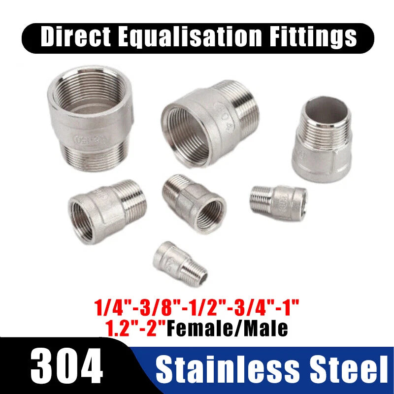 304 Stainless Steel BSP Male Female Straight Pipe Fitting 1/4" to 2"