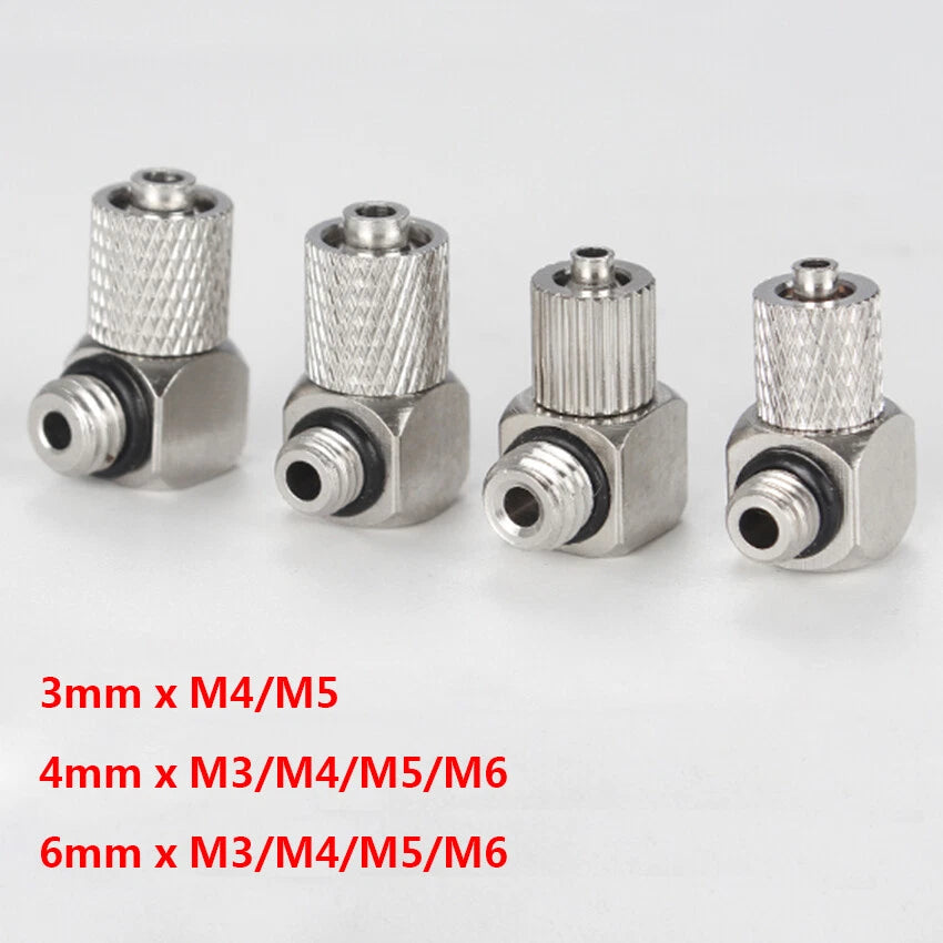 Mini Pneumatic Elbow Fittings — Push-In Hose Barb to Male Thread Connectors (3mm–6mm OD, M3–M6)
