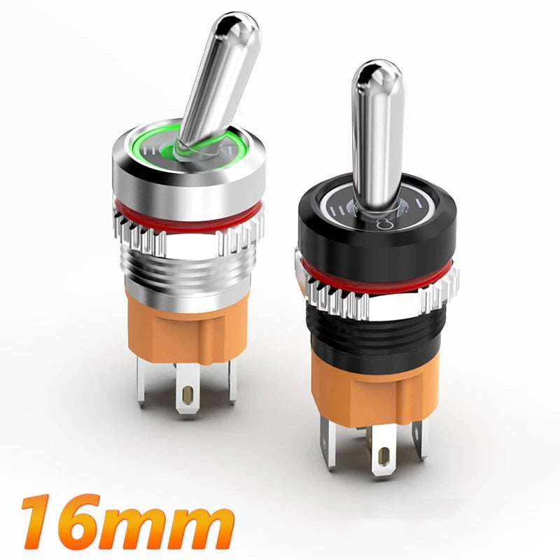 16mm LED Toggle Switch ON/OFF 2/3 Position Chrome Brass Black Oxide 20A 250VAC Waterproof