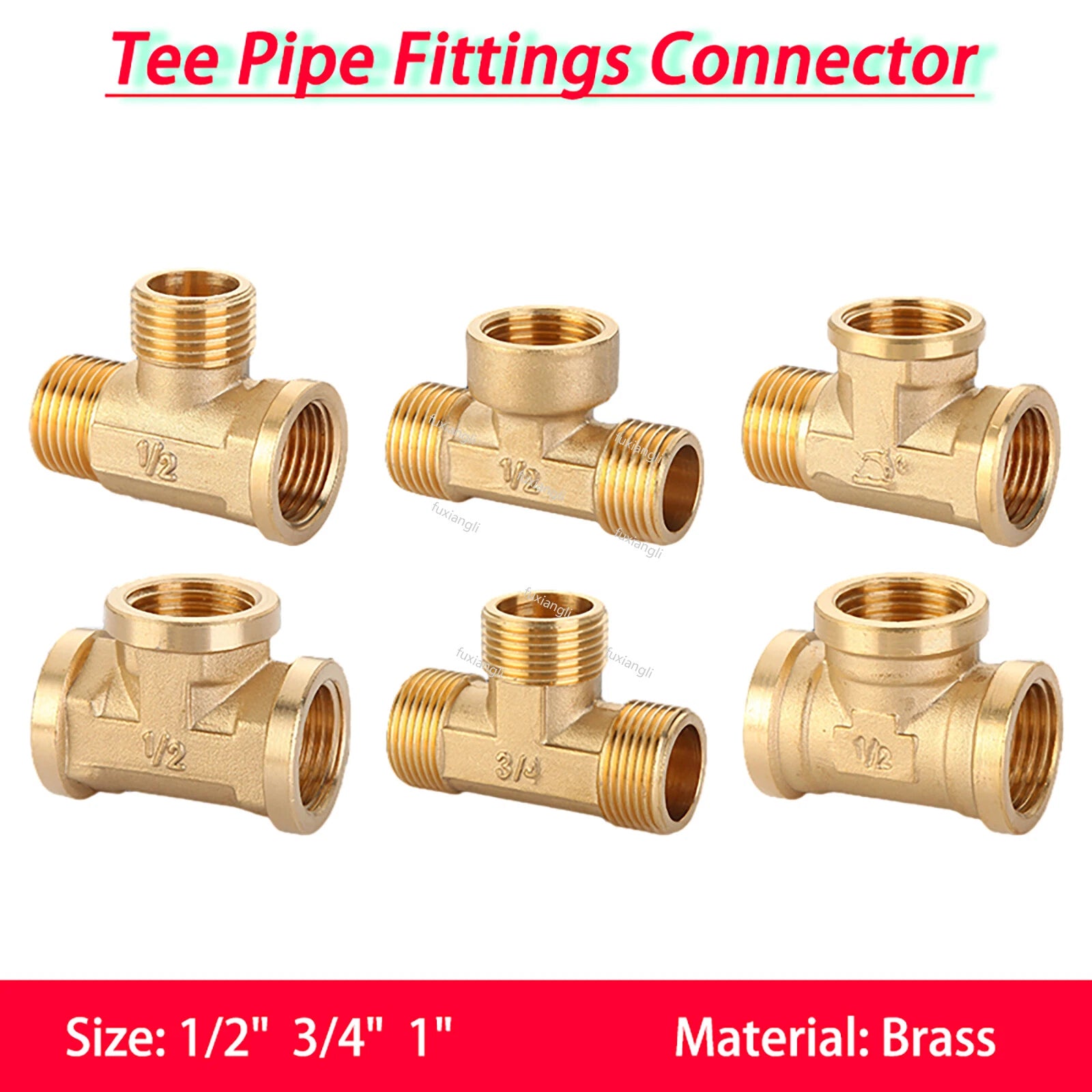 Brass BSP Tee Pipe Fitting — 1/2" to 1" Male & Female Thread T-Connector Adapter