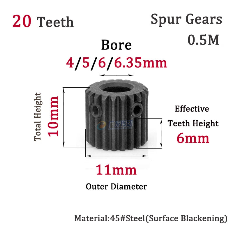 0.5M 20-24T Spur Gears Steel Pinion Gears Metal Spur Transmission Gear 45 Steel