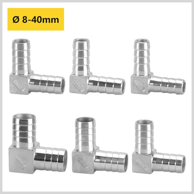90° Elbow Barbed Tail Hose Connector Pipe Fitting Joiner 8-40mm Stainless Steel
