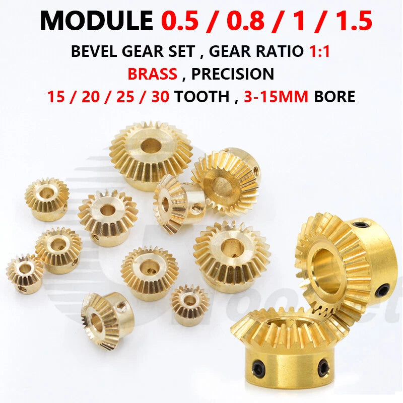 Mod 0.5/0.8/1/1.5 Bevel Gear Set Brass 1:1 Pairing 15/20/25/30 Tooth Miter Gear