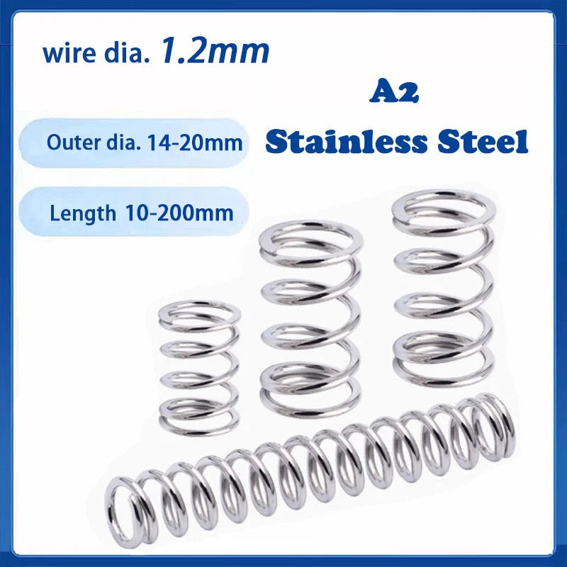 1.2mm Wire Dia Compression Spring 14-20mm Dia 10-200mm Length A2 Stainless Steel