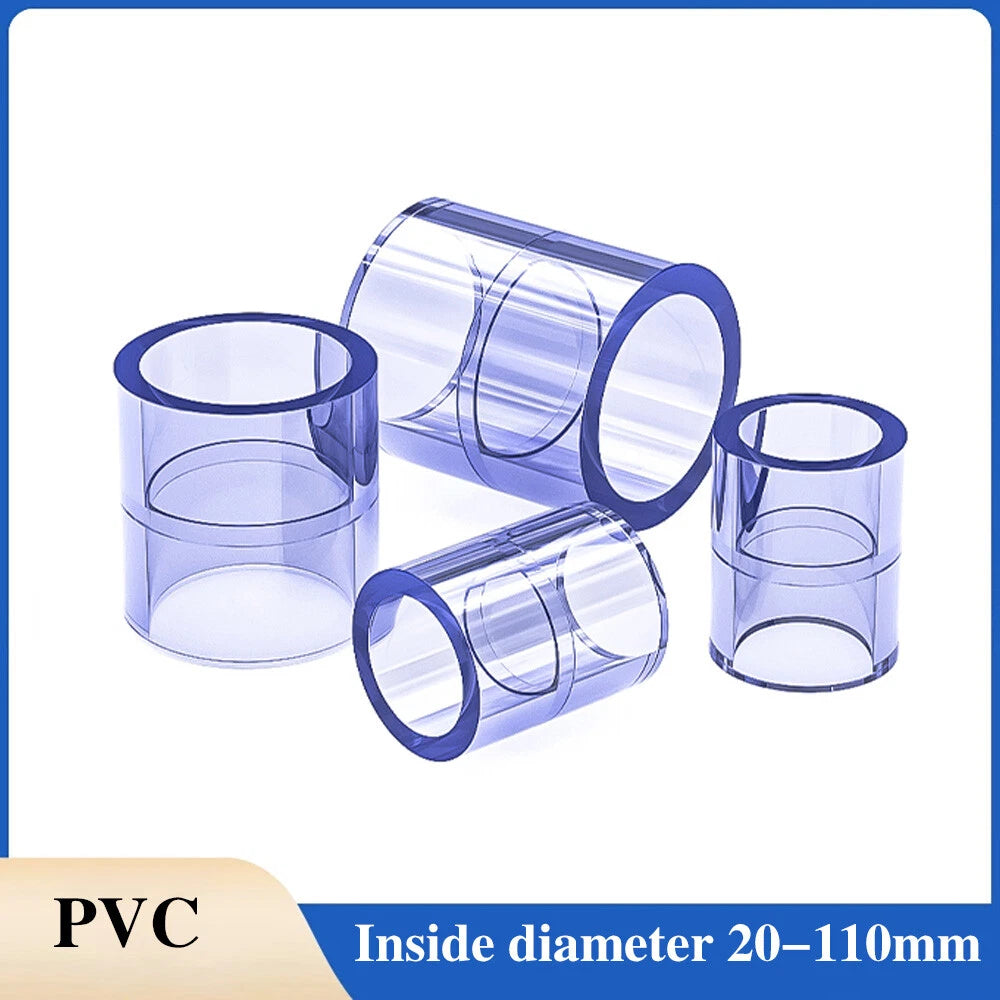 Clear PVC Straight Pipe Coupling — Socket Fitting 20mm to 110mm