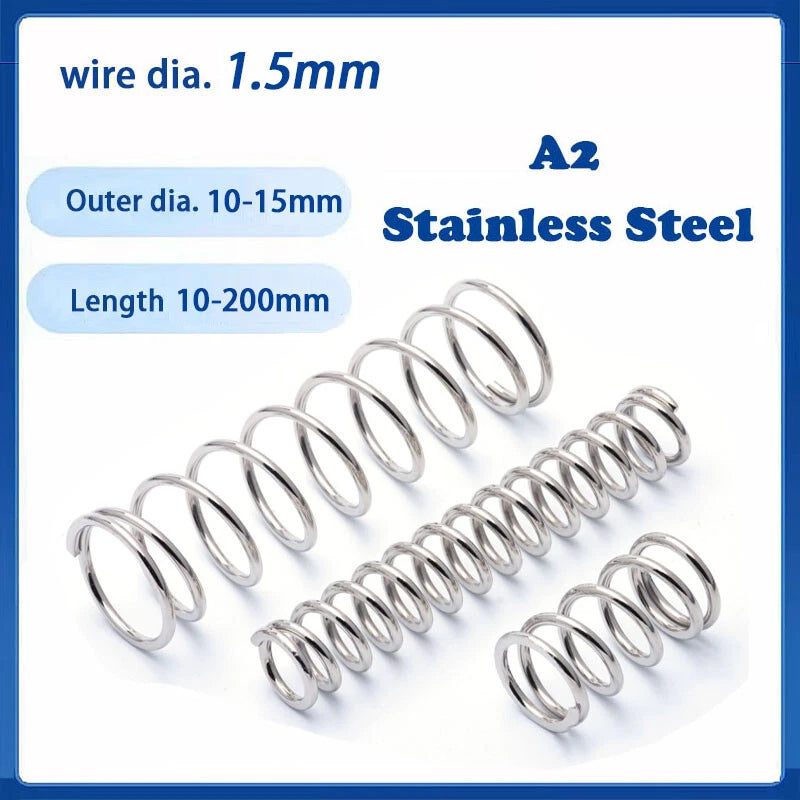 1.5mm Wire Dia Compression Spring 10-15mm Dia 10-200mm Length A2 Stainless Steel