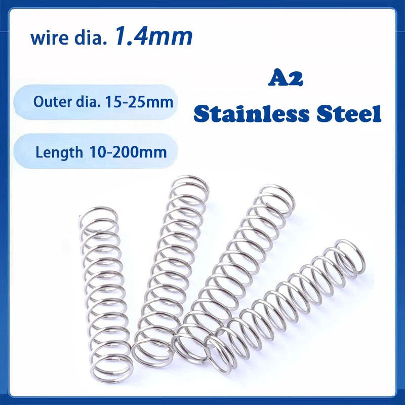 1.4mm Wire Dia Compression Spring 15-25mm Dia 10-200mm Length A2 Stainless Steel