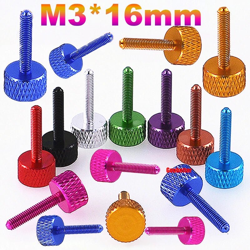 M3×16mm Aluminum Knurled Thumb Screws — Hand - Tighten Grip Knob Bolts, 10 Colors, 1–100 Pcs - HomeDIYer