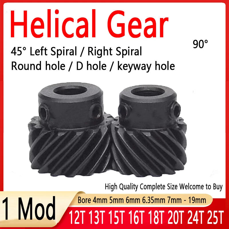 45# Steel Helical Gear 1 Mod 12-25 Teeth Blackened Pinion Transmission Gears