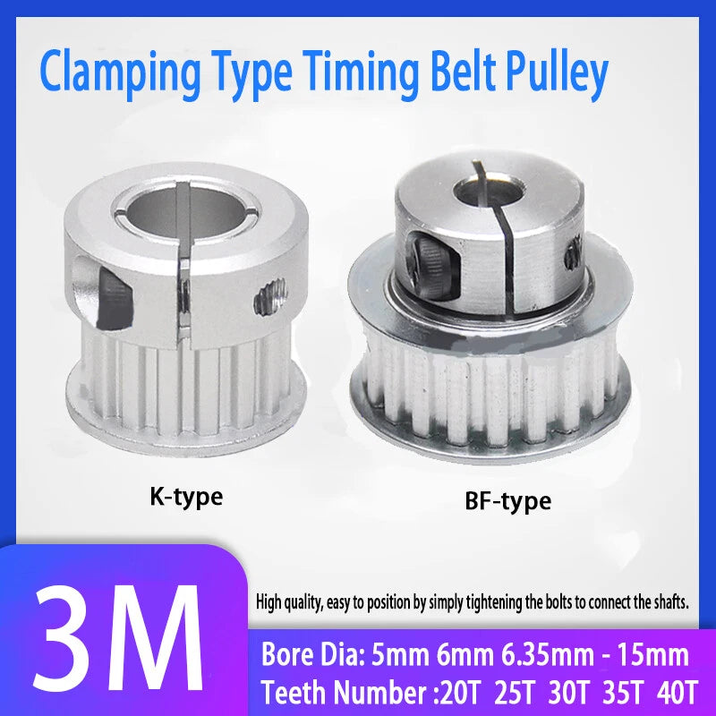 Bore 5 to 15mm CNC Pulley, Clamping Type, For 10mm/15mm Wide 3M Timing Belt