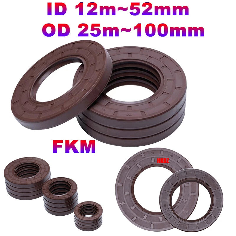FKM TC Oil Seal – Fluorine Rubber Rotary Shaft Seal, ID 12–52mm, OD 25–100mm