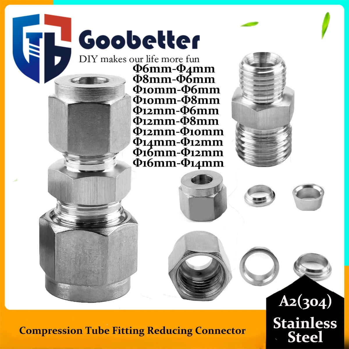 304 Stainless Steel Compression Reducing Connector | A2 Push-Fit Tube Reducer