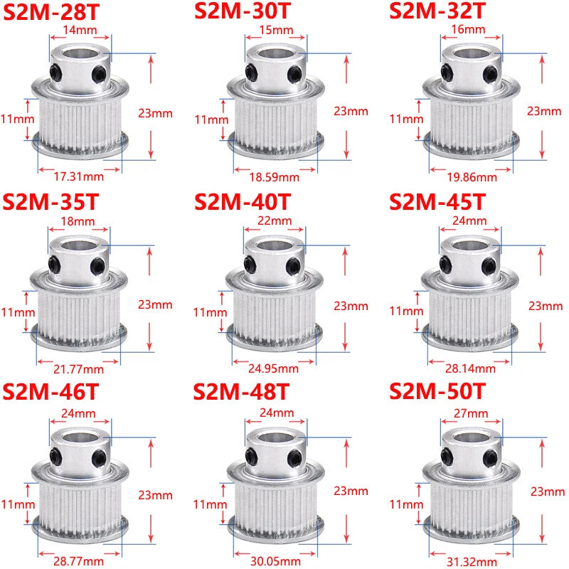 S2M 28-50T Timing Pulley 10mm Belt Synchronous Wheel Gear 3D Printer Bore 4-15mm