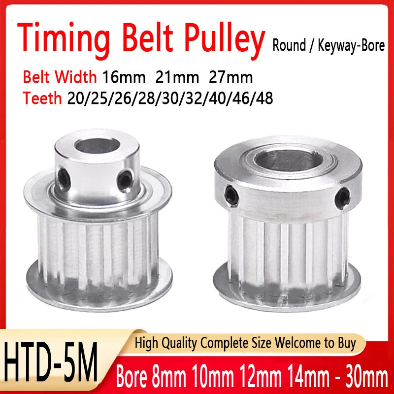 HTD 5M Timing Belt Pulley 8-30mm Bore 20-48T, for 15/20/25mm Wide CNC 3D Printer