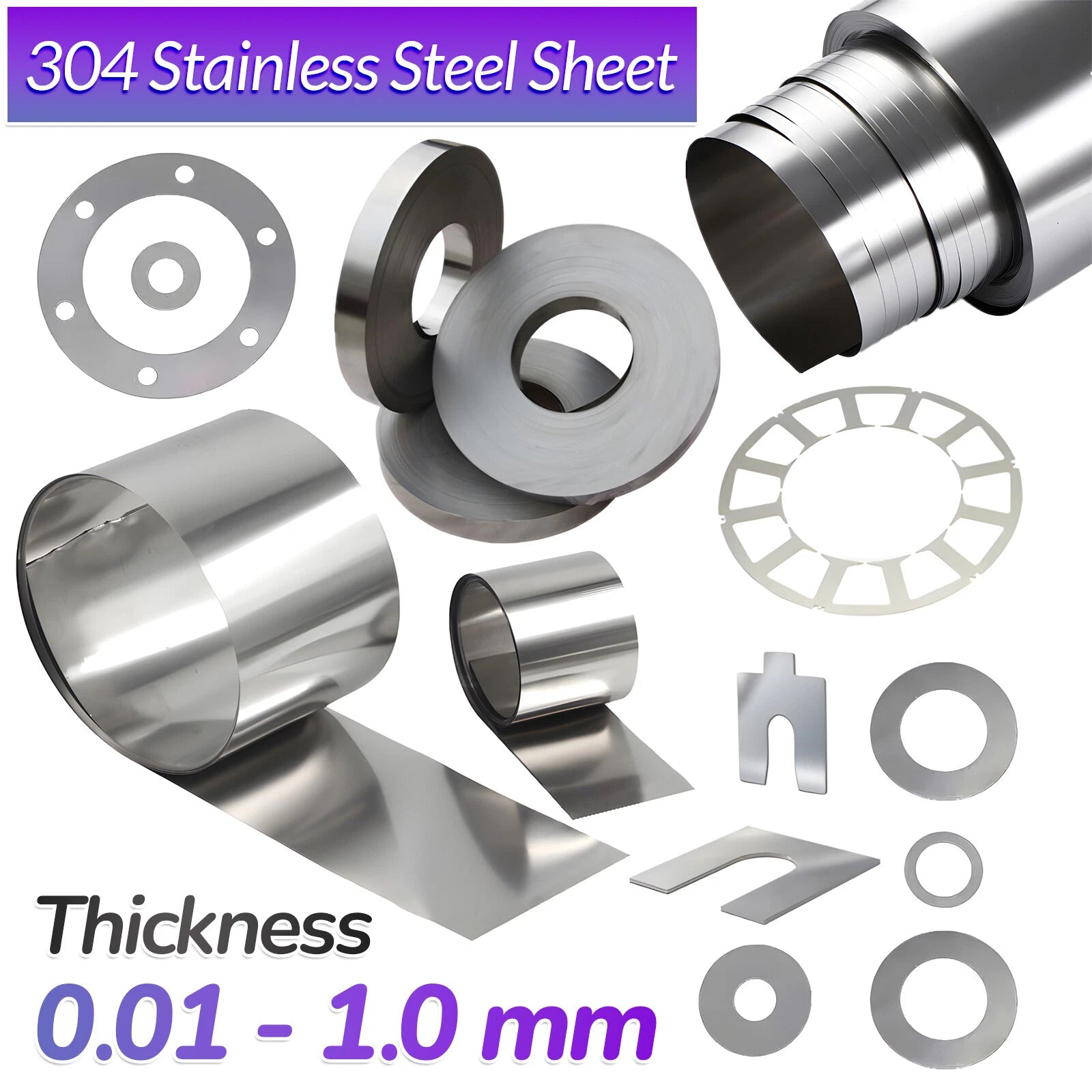 304 Stainless Steel Foil Sheet Thin Plate Band 0.01mm-1mm Metal Plate Strip Roll