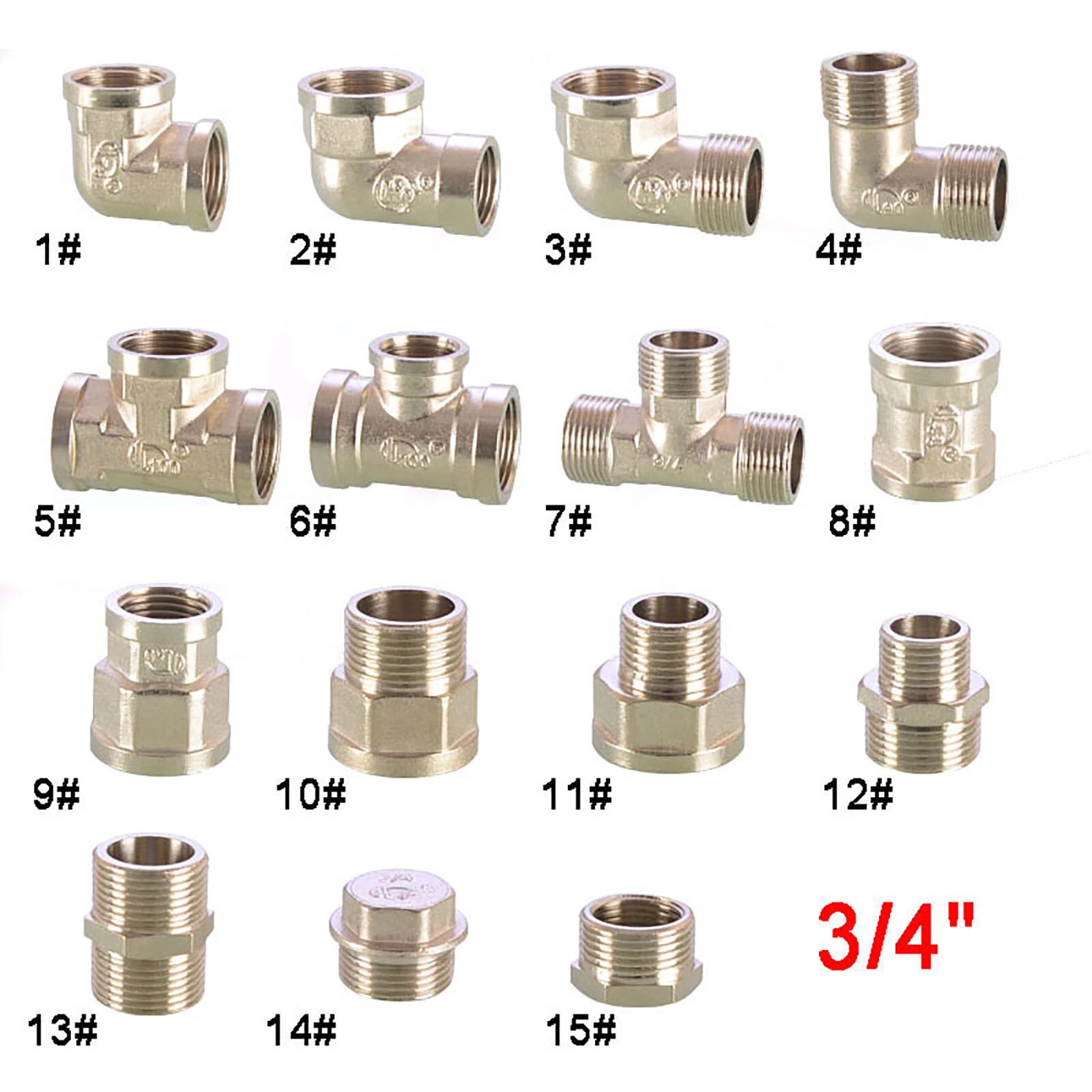 3/4" Nickel-Plated Brass Pipe Fittings — Elbow, Tee, Straight, Plug & Bush