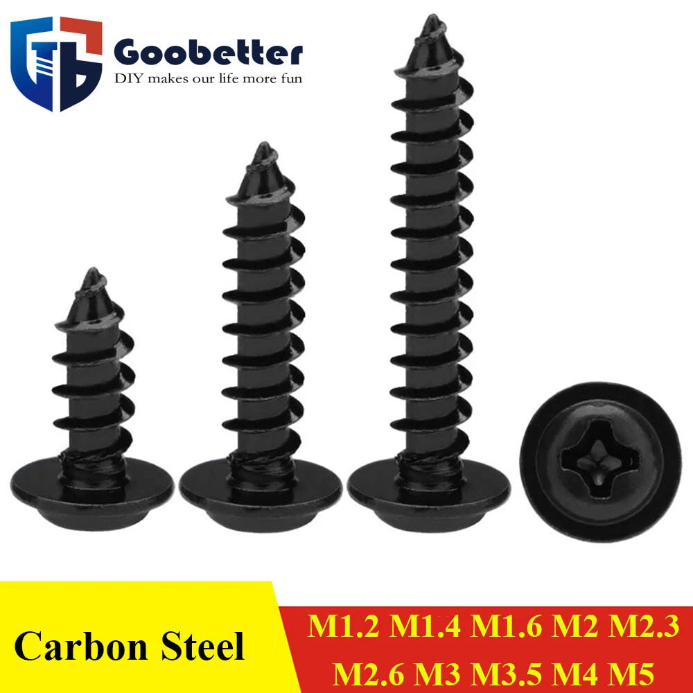 Black Phillips Flanged Head Self Tapping Screws – M1.2–M5 Carbon Steel