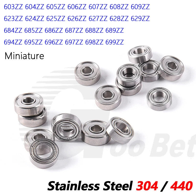 Stainless Steel 304 440 Mini Deep Groove Ball Bearings 603ZZ - 698ZZ Bore 3-9mm