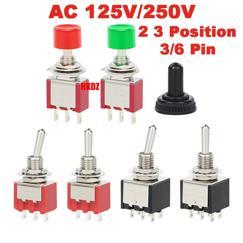 6mm Mini Toggle Switch DPDT 2/3 Position 3/6 Pin — AC 125V 250V for Boat Car DIY