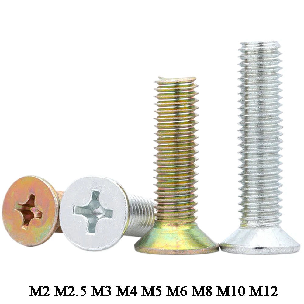 Countersunk Phillips Machine Screws – M2 to M12, White / Colour Zinc Plated, Carbon Steel