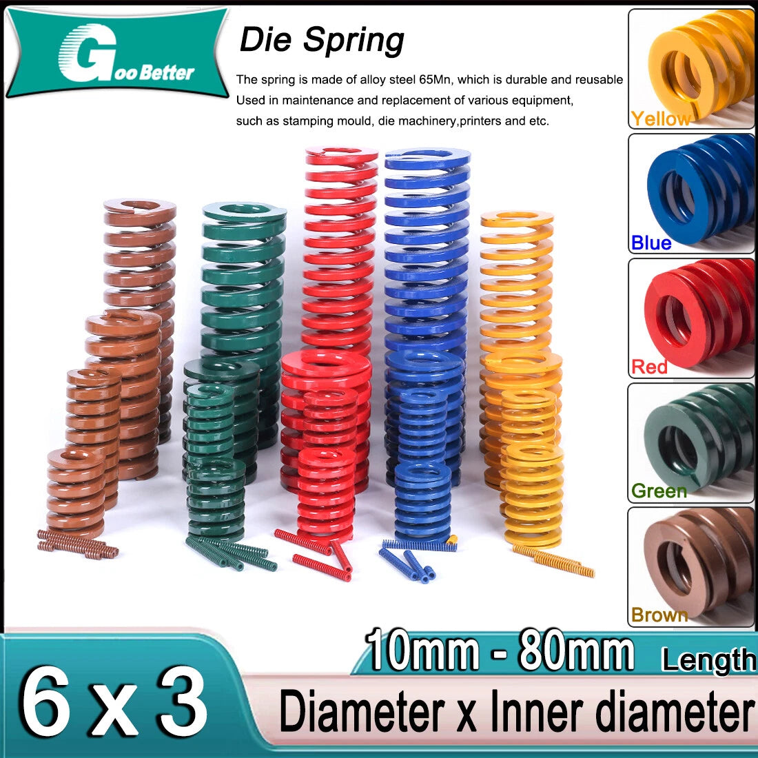 Heavy Load Duty Compression Die Spring ISO - 6mm Diameter & Up To 100mm Long
