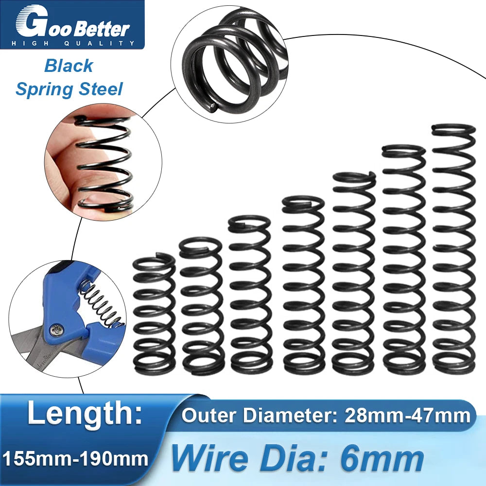 Black Compression Spring 6mm Wire Dia 155-190mm Length Pressure Springs Steel