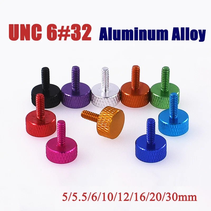 Knurled Thumb Screws – Aluminum Hand Grip Bolts, 6 - 32 & 1/4 - 20 UNC, 5mm–30mm, 10 Colors - HomeDIYer
