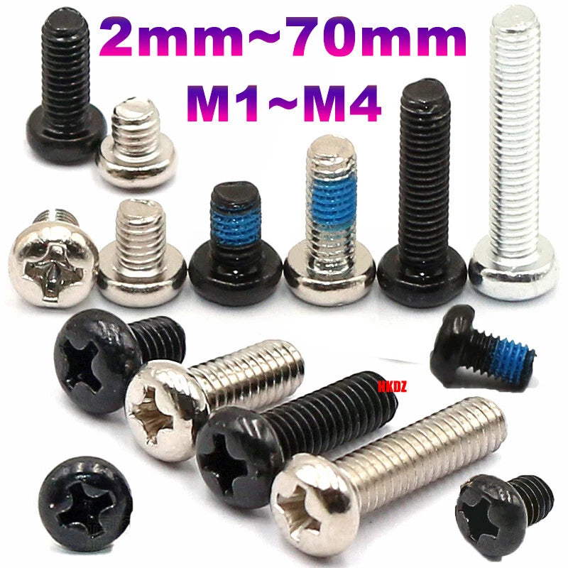 M1–M4 Phillips Pan Head Machine Screws – Carbon Steel, 2–70mm Lengths, Nickel/Black/White Zinc
