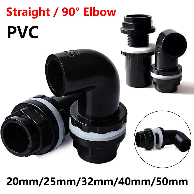 PVC 90° Elbow Pipe Fittings 20mm~50mm Tank Connector Bulkhead For Aquarium Black