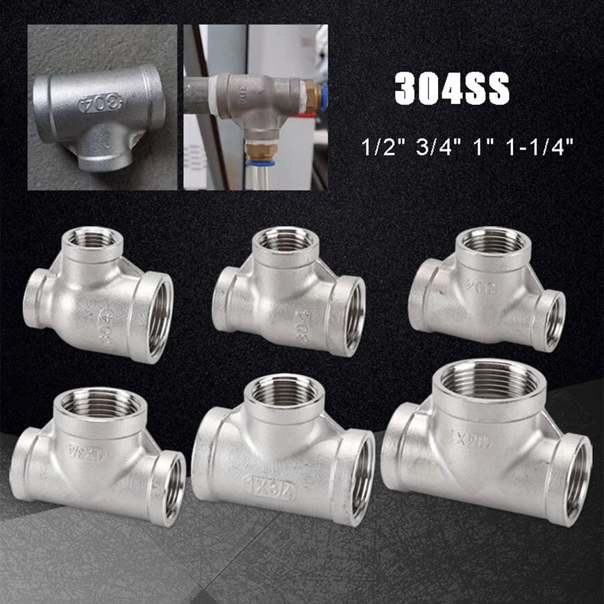 BSP Reducing Female Tee — 304 Stainless Steel Pipe Fitting, All Female Ports