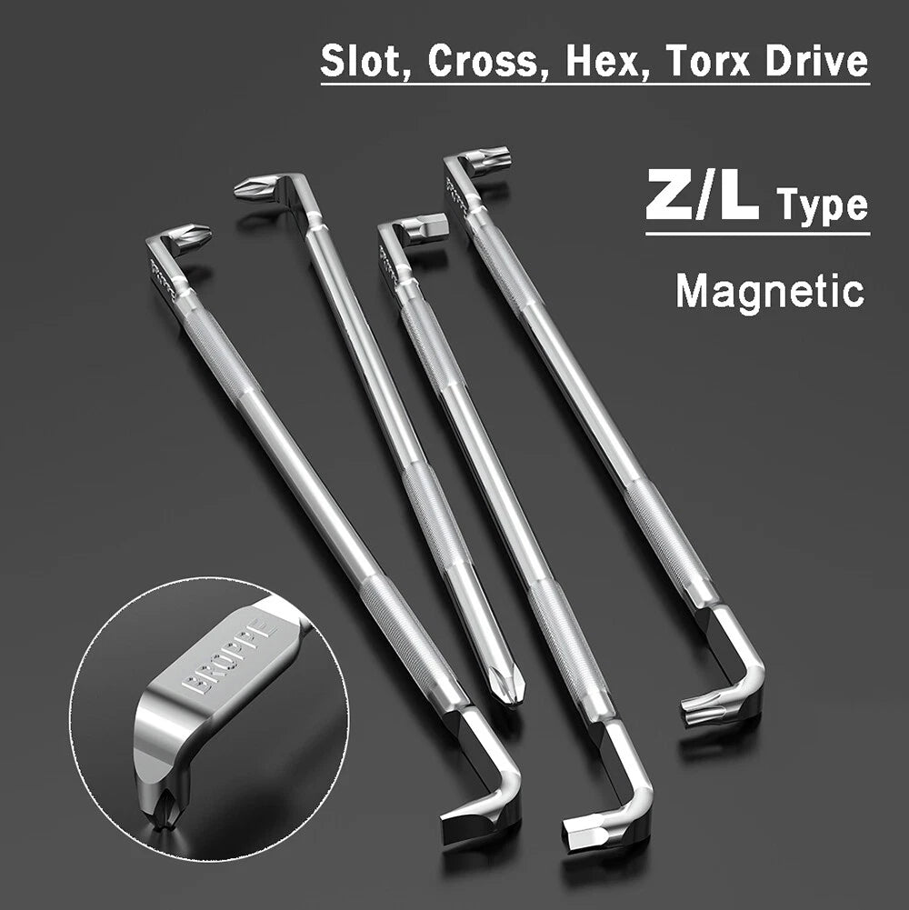 Magnetic Slot Phillips Hex Torx Screwdriver Wrench Right Angle Tight Space Bent