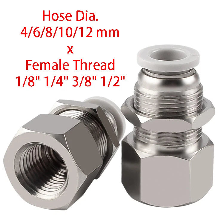 Bulkhead Female Thread Pneumatic Push-In Fittings | 4–12mm Air Hose Tube Connector
