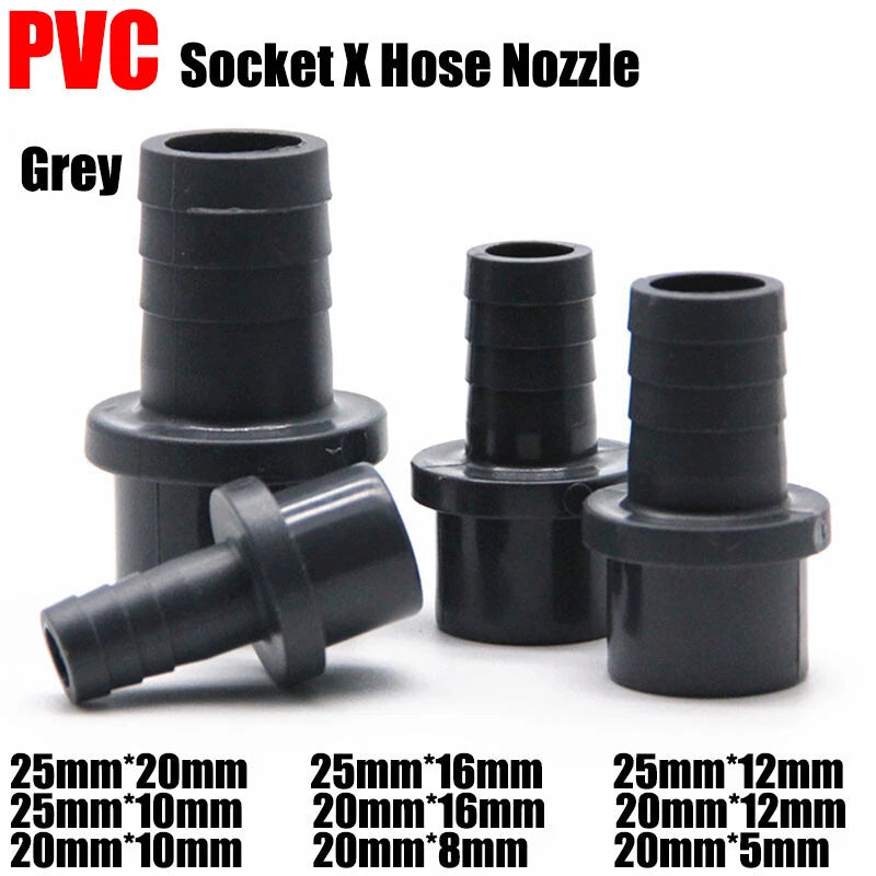 Pagoda 20mm 25mm PVC Pipe Connector Fittings Adapter To Hose OD 5mm~20mm Grey