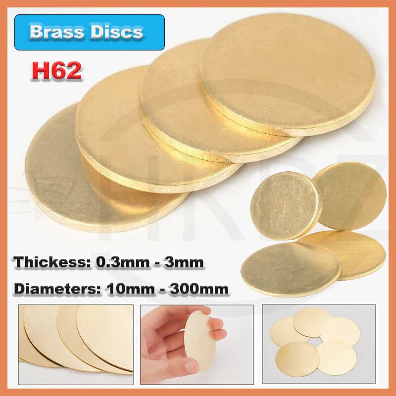 H62 Solid Brass Discs Plate Round Sheets Thickess 0.3mm-3mm Diameters 10-300mm