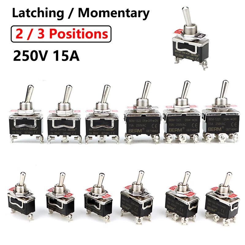 Toggle Switch ON-OFF-ON, 2/3 Pin 2/3 Positions, Latching & Momentary, Screw or Pin Terminal