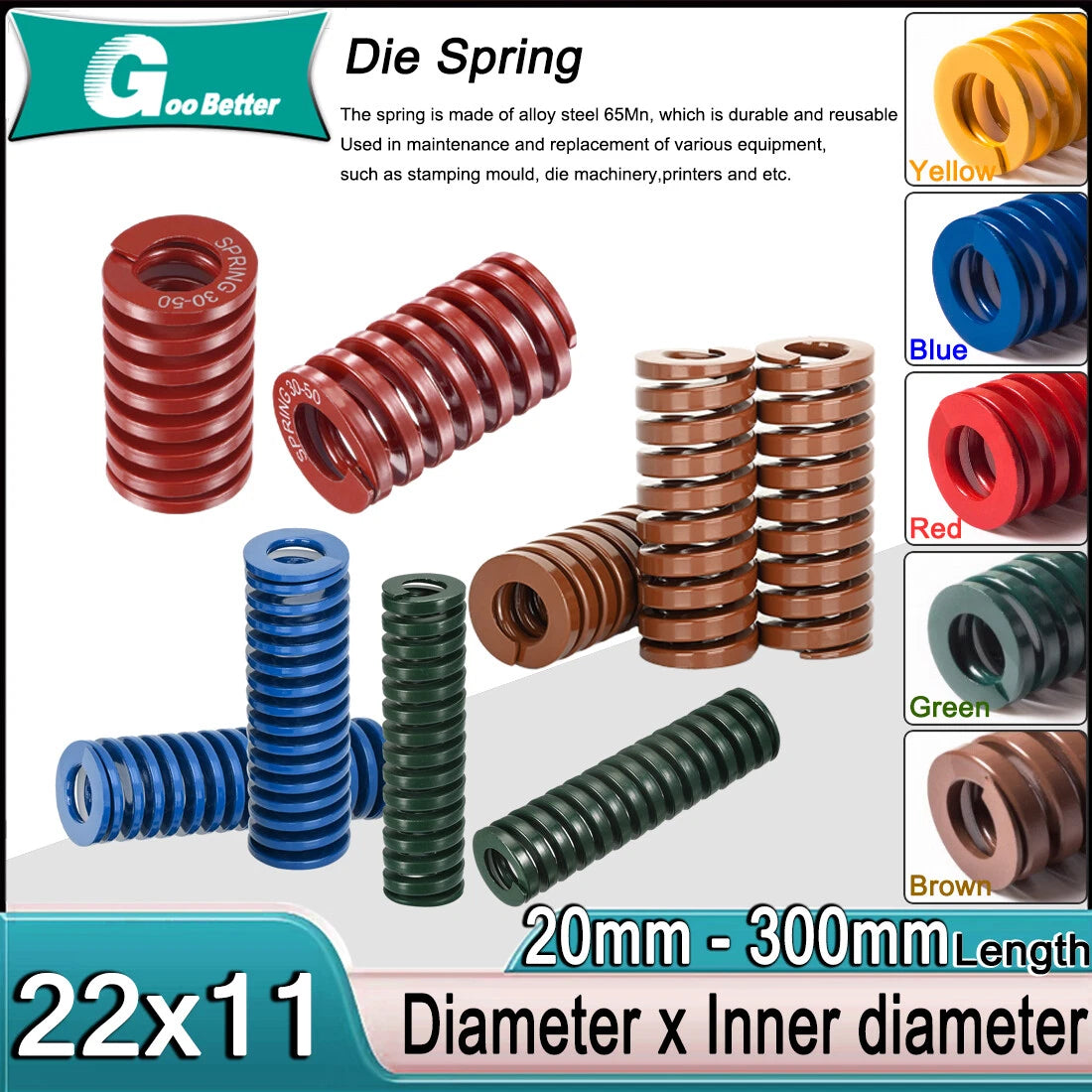 Heavy Load Duty Compression Die Spring ISO - 22mm Diameter & Up To 300mm Long