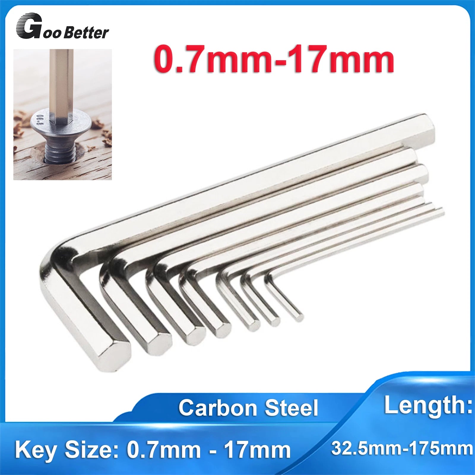 Allen Hex Key Long Arm Metric 0.7mm-17mm Hexagonal Wrench Keys Screwdriver 911-L