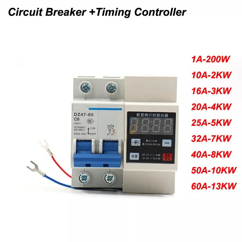 DZ47 MCB Circuit Breaker +Timing Controller DC 2P 1A 10A 16A 20A 25A 32A 40A 50A 60A - HomeDIYer